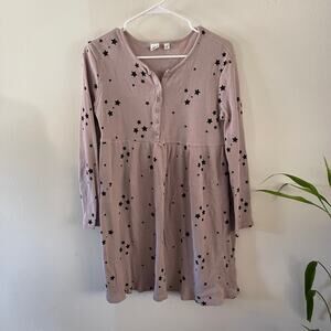 Gap Girls XXL Waffle Henley Knit Dress Star Pattern Long Sleeve Casual Lounge